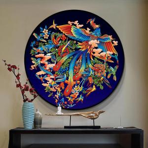 New Chinese Style round Decorative Painting Dragon And Phoenix Blessing Hundred Birds Paying Respects to the Phoenix Wall Art