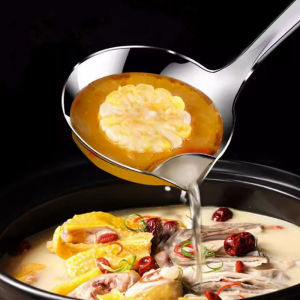 Stainless Steel Soup Fat Oil Separator Ladles Skimmer Spoon with Heat Insulation Anti-scalding Soup Colander for Kitchen