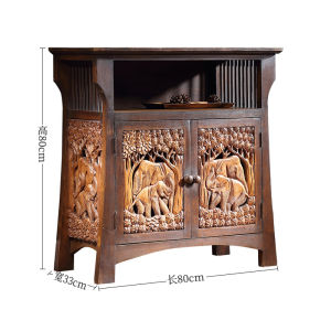 Taiyu Southeast Asia Solid Wood Entrance Cabinet Thailand Elephant Carved Locker Zitai Spa Massage Room Furniture