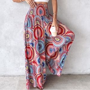 Bohemia Fashion AliExpress Fashion Elastic High Waist Print Loose Casual Wide-Leg Skort Pants Beach Pants