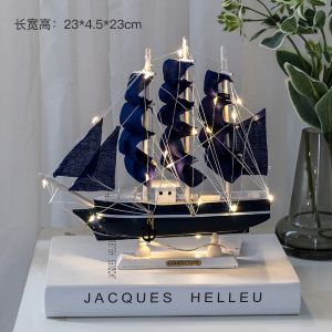 Wooden Sailing Ship Model Vintage Handmade Wood Sailboat Model Nautical Home Room Decor Desktop Ornament
