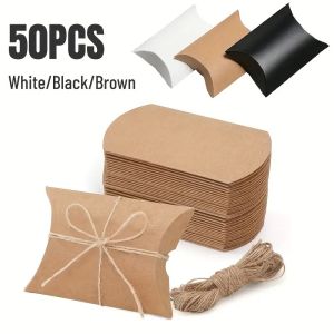 50PCS Multicolor Kraft Paper Pillow Candy Box DIY Hemp Rope Party Gift Candy Boxes Wedding Christmas Birthday Party Decorations