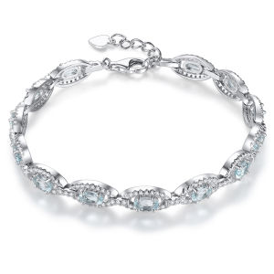 Lohaspie Jewelry Pure 2.6 Carats Solid Sterling Silver 925 Bracelet Natural Aquamarine Bracelet Light Blue Gemstone Aquamarine Bracelet Birthstone For Women Jewelry