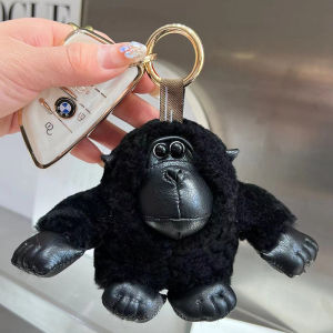 Cute Woolen Car Keychain Plush Toy Backpack Decoration Small Monkey Fur Pendant Automobile Key Holder Soft Cuddly Souvenir
