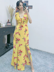 นอร์โน อี สเตชั่นฤดูร้อนสบายๆผู้หญิง คอวี Tie-dye Print Long เดรส โพลีเอสเตอร์ Fiber 97 สแปนเด็กซ์ 3 ไฟเบอร์ยืดหยุ่น