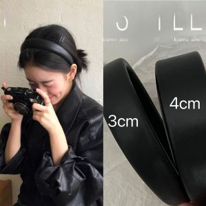 Trendy Black PU Leather Headband Thick High Skull Top Face Slimming Versatile Hair Accessory for Women Fashionable Hairband