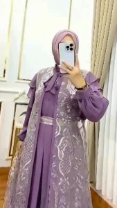 Nashita Dress Ceruty Mix Brukat Gamis Wanita Simple Dan Elegan Dress Kondangan Dewasa Mewah Elegan