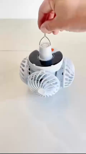 Solar Powered ceiling fan with LED light Foldable 4-Head Fan Light Portable Camping Fan Light USB Rechargeable electric Fan for Tent Home Emergency Use Best Camping Fan Light