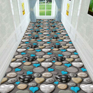 VIKAMA 3D Pebble Heart Runner Thảm Chống Trơn Trượt Chống Thấm Nước Trong Nhà Thảm Trải Sàn Cho Hành Lang Lối Vào Trang Trí Phòng Ngủ Pha Lê Nhung