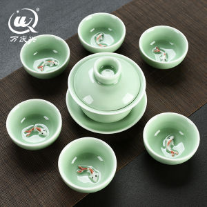 Retro Blue Porcelain Gongfu Tea Set Simple Office Home Use Carp Cup Gift Traditional Chinese Style Ceramic Tea Brewing Kit