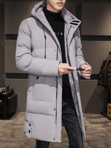 ROMON | Lormen Mens Thickened Winter Jacket Cotton Down Coat Warmth Mid-Length Fashion Urban Style Hooded Zipper Closure Long Sleeve