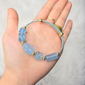 Vòng cáp lu thống ngũ điếu cỏ 4 lá hồ ly chúa Aquamarine cho mệnh Thuỷ và Mộc - Phong Thuỷ TUDO