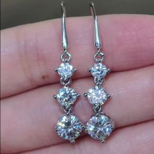 925 Sterling Silver 1.8 Carat * 2 Moissanite Fashionable and Simple Three-Star Moissanite Womens Ear Hooks