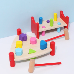 Wooden Hammering Toy For Toddlers Montessori Pounding Bench Shape Matching Fine Motor Skills Mainan Kayu Educational Toy