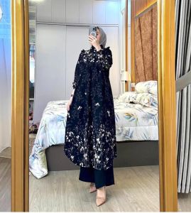 Devita Set Long Tunik Kombinasi Atasan Matt. Rayon Diamond Celana Matt. Crinkle Airflow Premium