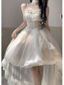 French Style Birthday Tea Break Lolita Princess Skirt Womens Miniature Puffy Fairy Dress High Waist Polyester Spring Summer Autumn Ladies Dress