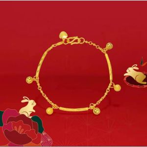 Gold Sand Bell Bracelet Three Section round Rod Hanging Bell Lightweight Luxury Sichuan Bracelet Fashionable Female Accessory