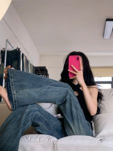 High Waist Bell Bottom Jeans Womens Spring New Design Slimming Loose American Style Retro Non-Matching Leggings