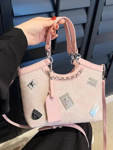 Fashionable Versatile Womens Crossbody Bag Handbag Bucket Shape Soft Surface Hard Edges Double Shoulder Strap Zipper Closure