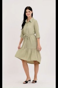Krizia Collared Tie Waist Belted Tiered Dress