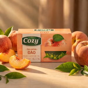 Cozy Peach Flavored Vietnamese Black Tea - Serve Hot or Iced - 25 Tea Bags × 2g