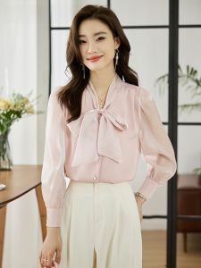 Áo Sơ Mi Tay Dài La Chapelle Phong Cách Mới Cho Nữ Có Nơ Bướm Tay Đèn Lồng Đa Năng Thời Trang Xuân Polyester Thường Ngày