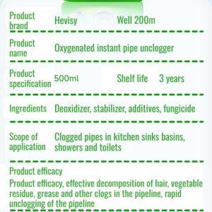 Drain Unblocker Pipe Cleaner Bacteria Deodorizer Pipe Unclogging Cleaner Inhibit Bacterial Growth