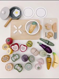 Nunukids Pretend Play Durable Wooden Cutting Set Food n Fruits I Cake I Picnic Bag Sandwich Girl Toys Gift Mainan Kanak