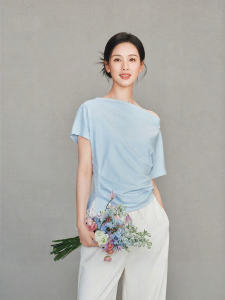 Semir | Womens V-neck Pleated Slim-fit Tee Shirt With Slits New 2026