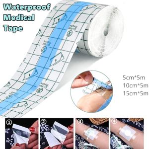 1Roll 5M Waterproof Transparent PU Film Adhesive Tape Wound Dressing Fixed Tape Anti Allergic Self Cutting Medical Fixed Tape Bandage
