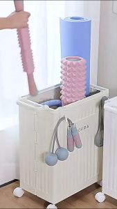 THE Foldable Basket Storage Multifunctional Clothes Yoga Side Storage Waterproof Basket With Pulley