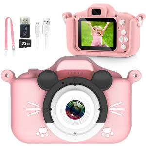 Kids Camera HD Digital Video Toddler Camera with Silicone Cover Portable Toy with 32 GB SD Card for Girl Christmas Birthday Gift