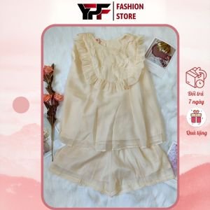 Set Bộ Voan Tơ Áo Baby Doll 2 Lớp Thêu Layer Kèm Quần Đùi Màu Kem Chất Voan Ánh Tơ Dễ Thương Kiểu Dáng Baby Doll May Bells Fashion