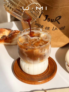 U Mi LIVING Glass Cup Striped Fat Milk Coffee Cup High-End Home Use Simple Style Transparent Color Heat Resistant round Shape