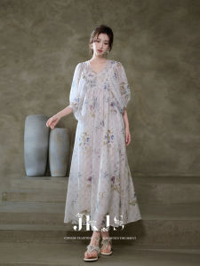 JK&JS | Silky Floral Print Flowy Vacation Maxi Dress