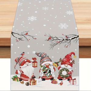VIKAMA Xmas Gnome Table Runner Cảnh Tuyết Họa Tiết Chim Giáng Sinh Nhà Bàn Ăn Trang Trí Tiệc Ngày Lễ Mặt Bàn Trang Trí
