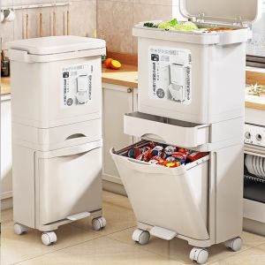 Kitchen Trash Can High Model Adjustable Home Use with Lid Three Classification No Bending Waist Wet And Dry Separation