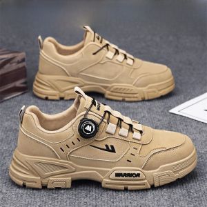 Waterproof Leather Mens Martin Boots Spring Autumn New Style Work Safety Shoes round Toe Lace-Up Low Heel Wear-Resistant PVC Sole