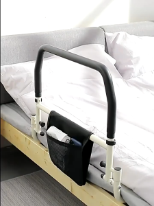 Safety Bed Rail for Elderly Guard Stainless Steel Grab Bar Foldable Guardrail Storage Pouch Elderly Pregnant Patients Disabled