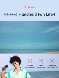 JISULIFE Portable Handheld Fan 3600mAh/5000mAh Rechargeable with 12 Blades Strong Wind LED Display Screen