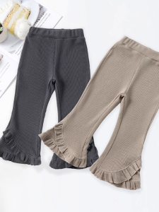 กางเกงขายาวทรงบานสุดน่ารักสำหรับเด็กผู้หญิง กางเกงขายาวทรงเรโทรสำหรับเด็กวัยกลางคน กางเกงขายาวลำลองสำหรับเด็กผู้หญิง ฤดูใบไม้ผลิและฤดูใบไม้ร่วง