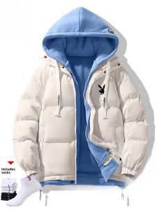 Mens Casual Thickened down Jacket Winter Coat Warm Youth Hooded Versatile Winter Clothing Outerwear Polyester Fiber
