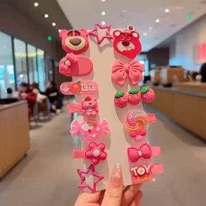 Vĩ 14 kẹp Kẹp Tóc Hình Gấu Dâu Tây Dễ Thương Cho Bé Gái