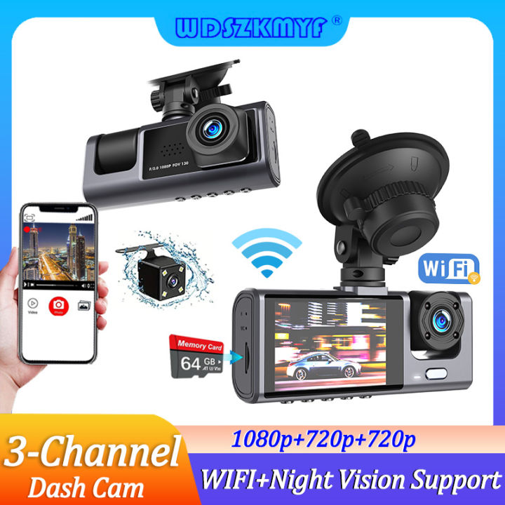 3Lens Dash Cam for Cars HD 1080P WIFI Video Recorder Front and Rear