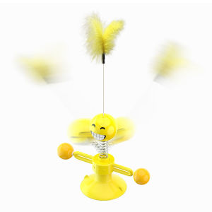 New Cat Toy Self Entertaining Spin Wheel Window Suction Cup Windmill Feather Teaser Rod with Ball Replaceable Head Interactive