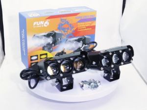 2pcs 3Lens Motorcycle LED Mini Driving Light Bulb Laser Spotlight with Fan and Ballast IP68 Waterproof Dustroof