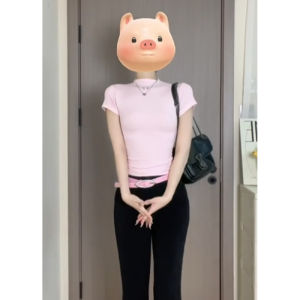 YUEZHONGWEI | Áo thun tay ngắn ôm vừa vặn phong cách Mỹ dành cho nữ mùa hè màu hồng độc đáo đẹp mắt eo nhỏ cỡ nhỏ gợi cảm áo ngắn