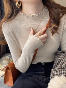 เสื้อสเวตเตอร์ถักทรงเข้ารูปคอปกสูงครึ่งตัวสำหรับผู้หญิง เสื้อชั้นในแฟชั่นฤดูใบไม้ผลิ 2025 แขนยาว สีพื้น ผ้าโพลีเอสเตอร์