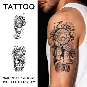 Compass & Clock Herbal Temporary Tattoo Stickers Long-lasting Waterproof for One to Two Weeks For Man and Women Arm Leg