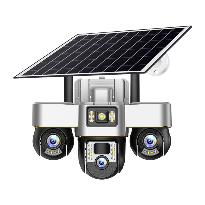 V380 15MP 4G CCTV Solar Camera 3 Lens 3 Screens Outdoor Waterproof